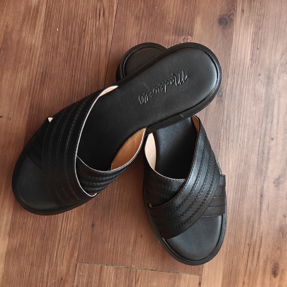 Madewell Black Leather Slide Sandals